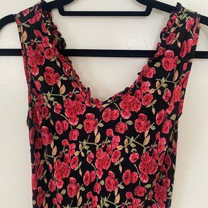 Grungy Floral 90s Dress Midi Length Red/Black Floral Vintage
